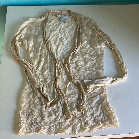 Bibelot Lightweight Gold Metallic Womens Cardigan Size S Tie Front Summer Layer - Picture 10 of 10